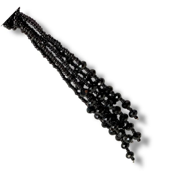 Vintage Handcrafted Jet Black Glass Bead Statement Necklace, Faceted, Seed Beads - Picture 6 of 9